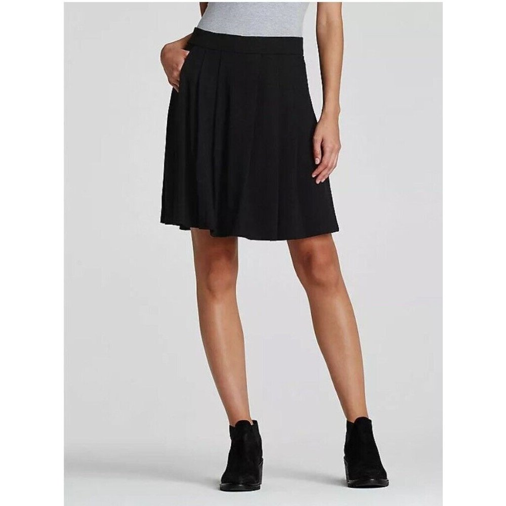 Eileen Fisher Black Pleated Pull On Skirt Stretch Jersey Knit size Small
